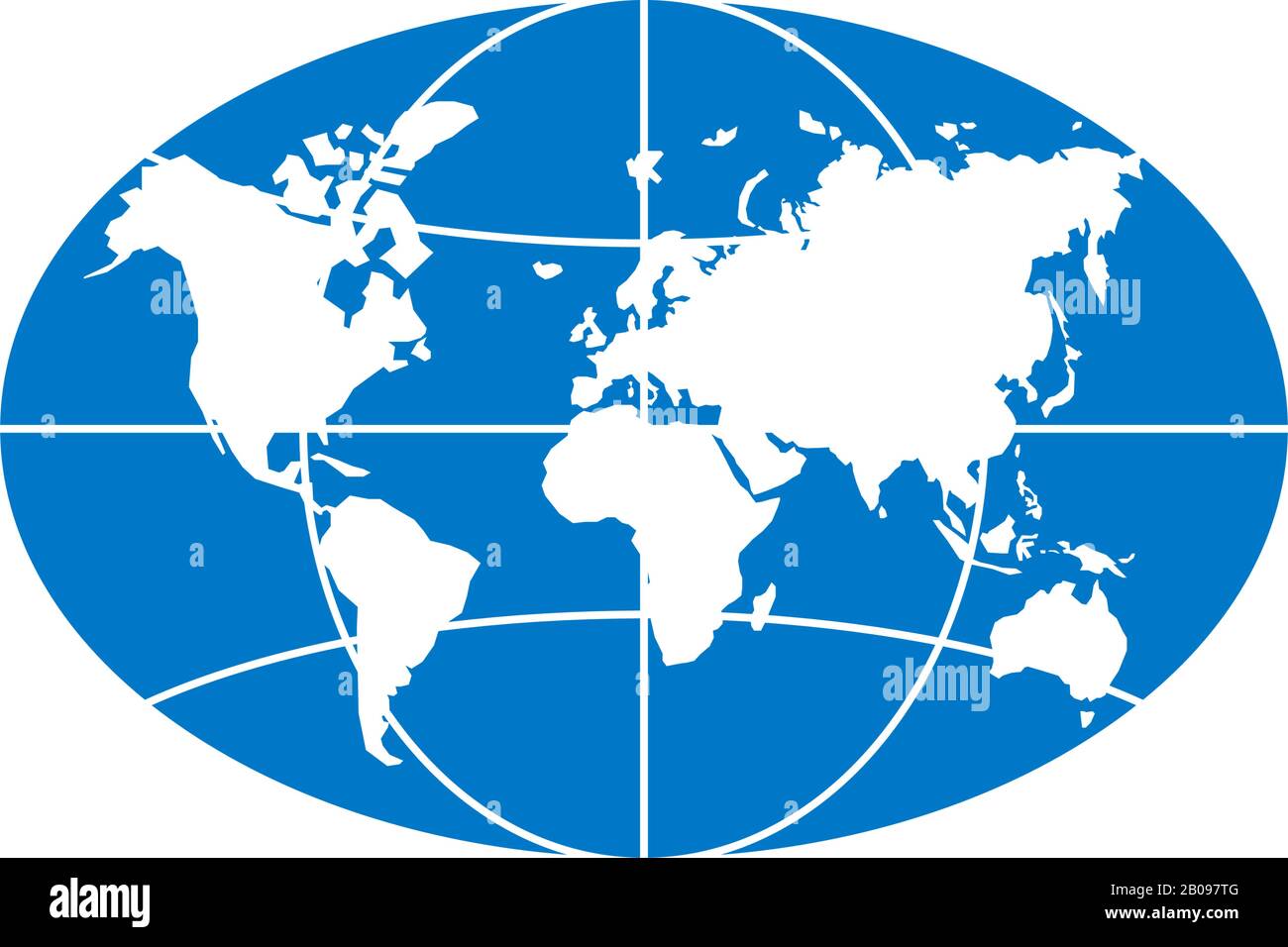 Carte planète monde cercle allongé ellipse icône bleue. Globe Earth continents vecteur ovale isolé symbole Illustration de Vecteur
