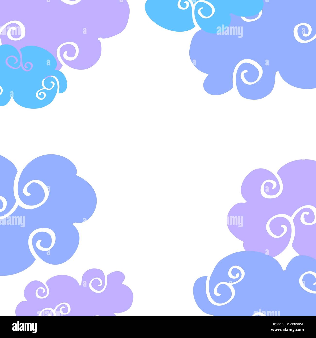 Vecteur jour dessin animé nuages cadre. Dessin couleur nuages frisés illustration plate Illustration de Vecteur