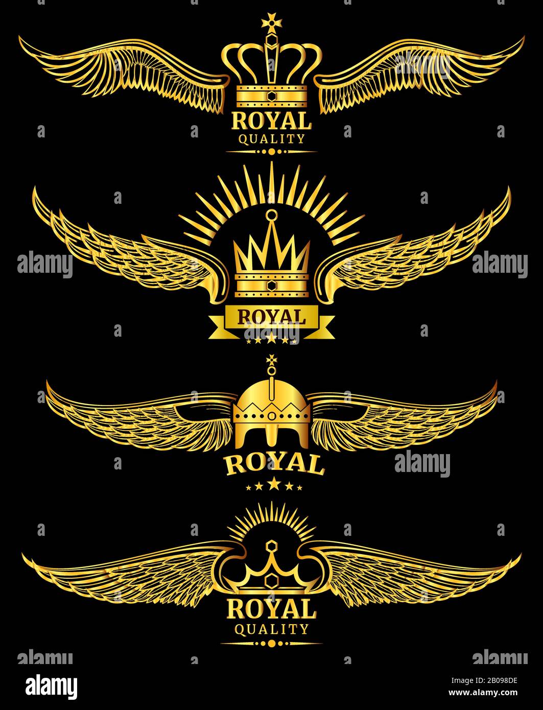 Illustration des modèles de logo de luxe de qualité royale de couronne à aile vectorielle dorée Illustration de Vecteur