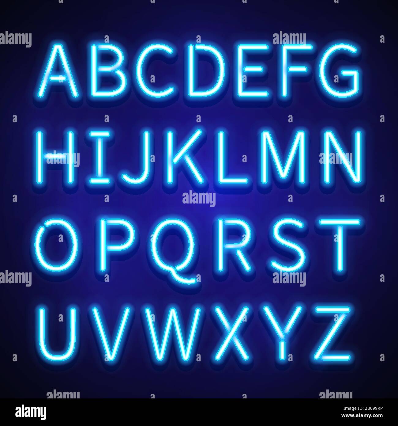 Panneaux vectoriels lumineux au néon, composition, lettres, police. Style néon à l'alphabet, illustration rétro lumineuse à l'alphabet Illustration de Vecteur