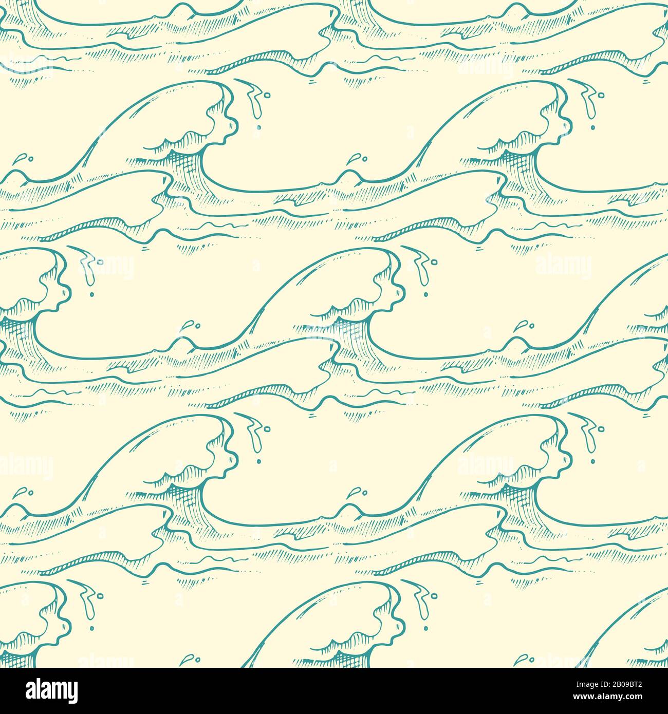 Les ondes tracées à la main vertes sont un motif transparent vectoriel. Illustration du fond de l'océan Line Illustration de Vecteur