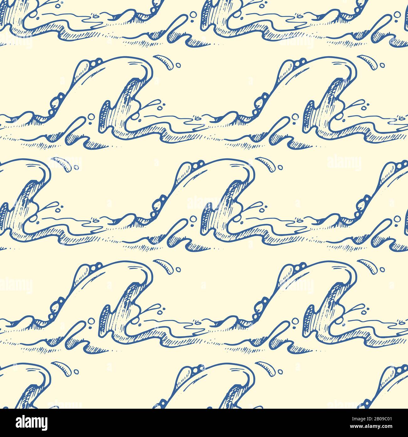 Les courbes tracées à la main bleues sont un motif transparent vectoriel. Illustration du fond des vagues de la mer ou de l'océan Illustration de Vecteur