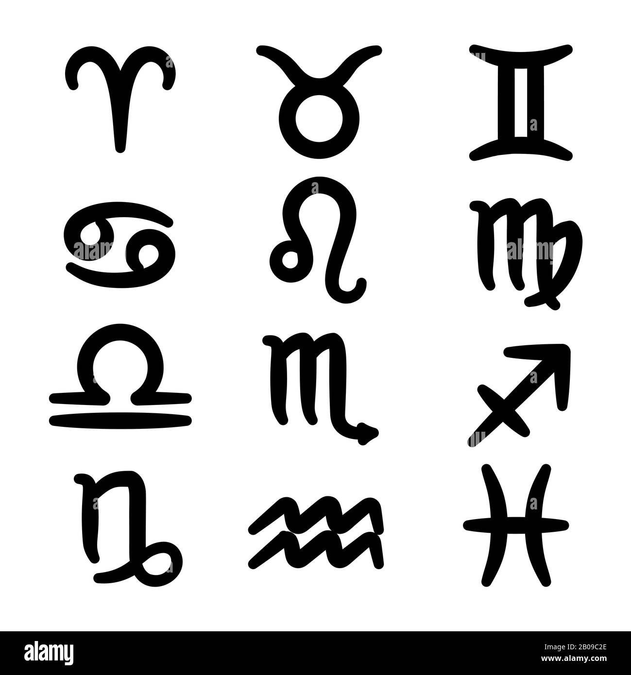 Ensemble de Zodiac vecteur épais signe un fond blanc. Capricorne et vierge, gémeaux et verseau illustration Illustration de Vecteur
