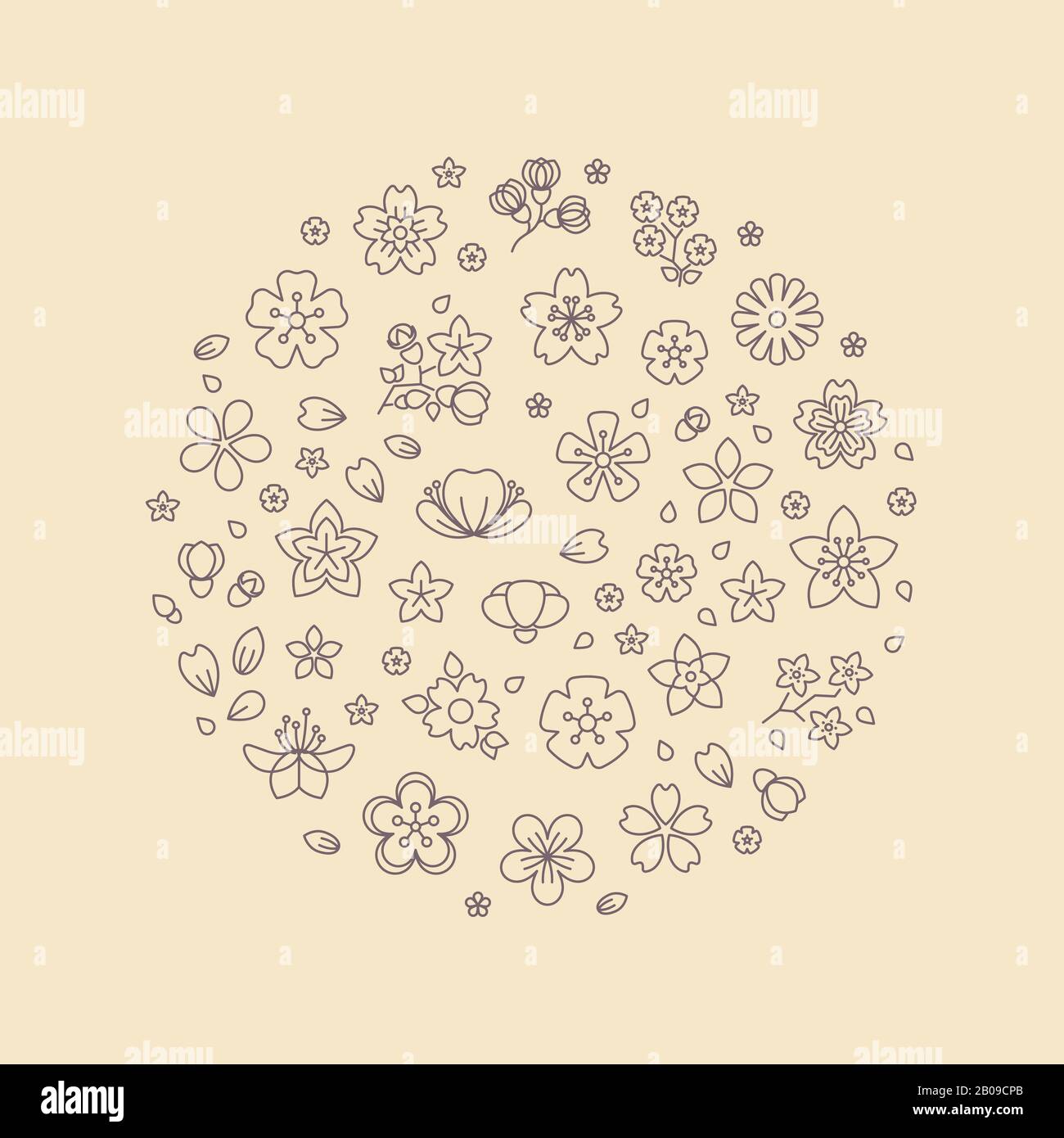 Fleurs fleurs fines lignes icônes dans le design circulaire. Logo ...