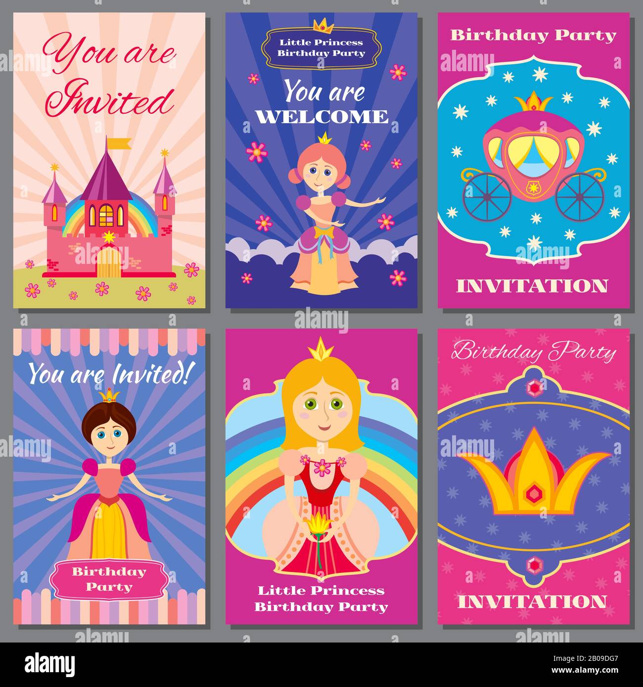 Anniversaire De Fille D Enfant Jeu D Invitations Vectorielles De Fete De Princesse Modele D Invitation Par Carte Jeu De Pages Anniversaire Invitation Illistration Image Vectorielle Stock Alamy