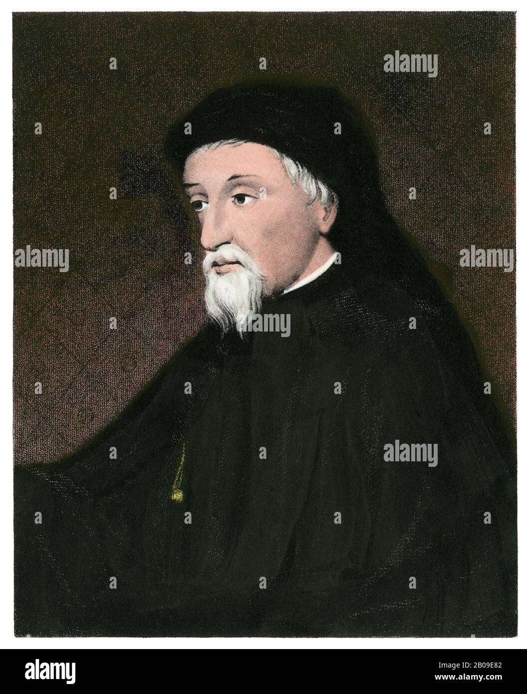 Geoffrey Chaucer. Gravure à la main à partir d'une peinture au British Museum Banque D'Images