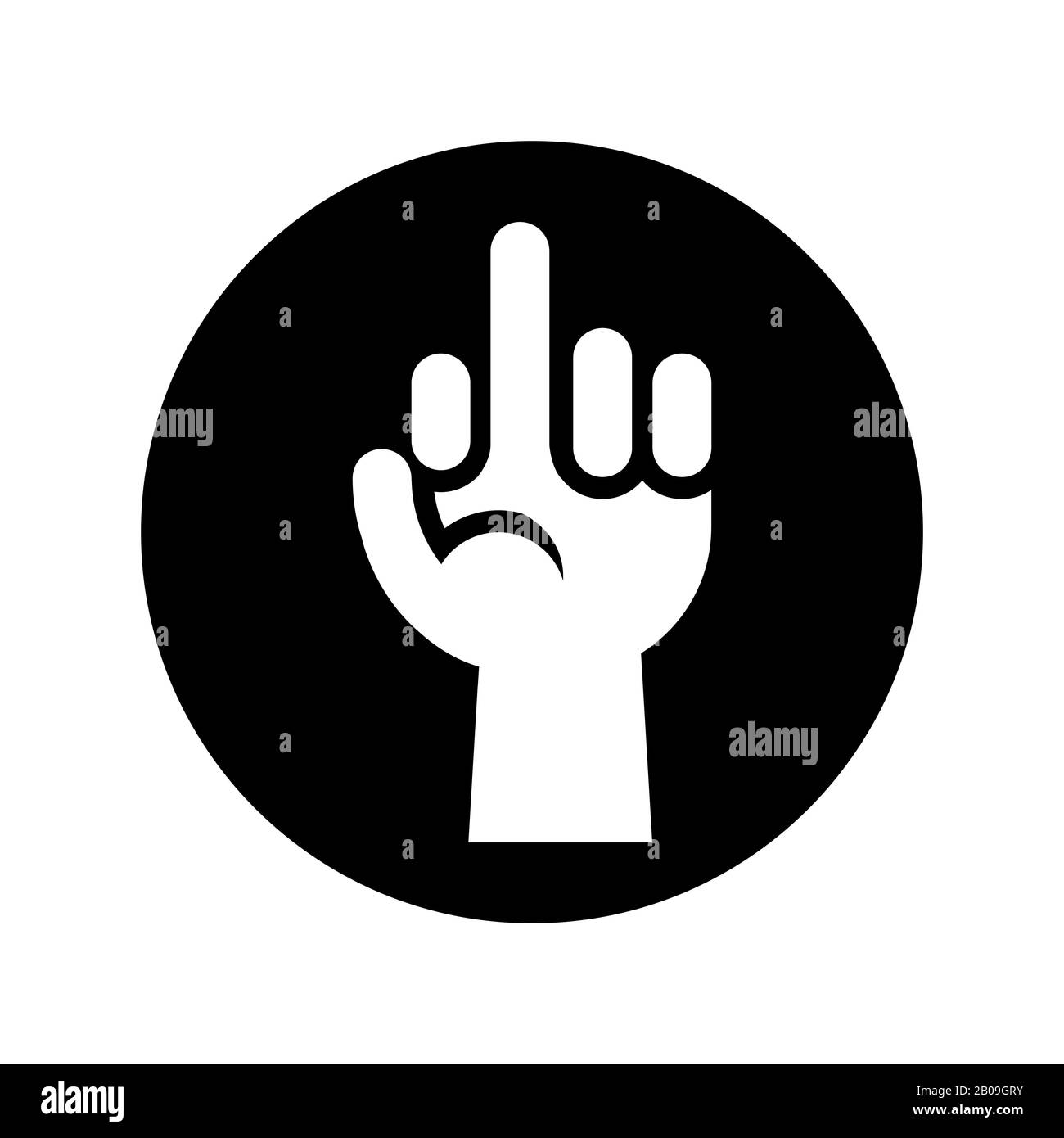 Main montrant l'icône du mouvement du doigt central en noir sur blanc. Symbole de l'illustration de la conception de la communication Illustration de Vecteur