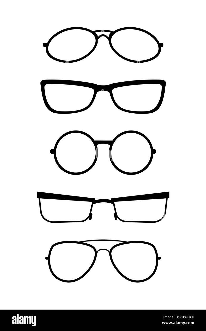 Jeu de verres vectoriels en noir blanc. Lunettes hipster modernes illustration Illustration de Vecteur