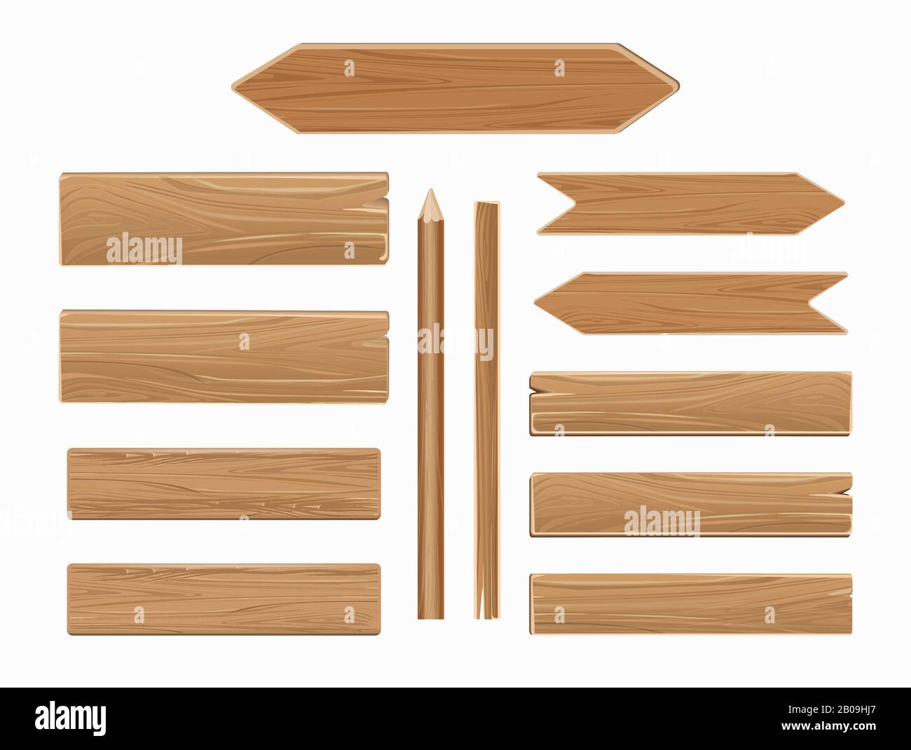Planches en bois vectorielles isolées sur fond blanc. Collection de l'ancienne illustration de la flèche en bois de texture Illustration de Vecteur
