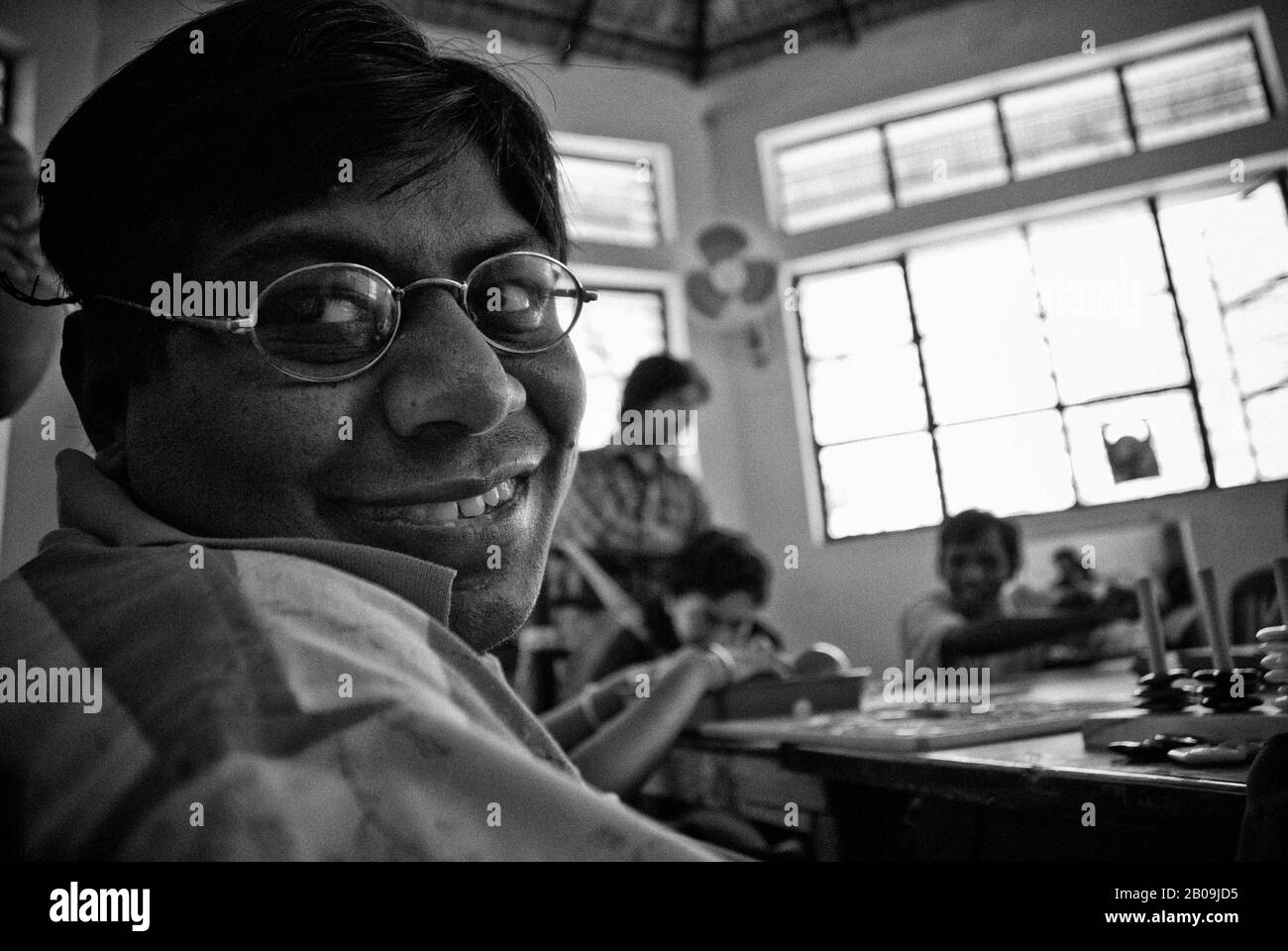 Prabhu, l'un des enfants atteints de paralysie cérébrale, à l'Association Des Parents de personnes atteintes de paralysie cérébrale et de troubles Associés (PAPP) à Bangalore, en Inde. 21 Janvier 2009. Un des jeux d'images de l'histoire de la photo Cerebral Palsy, par Ayush Ranka. Banque D'Images