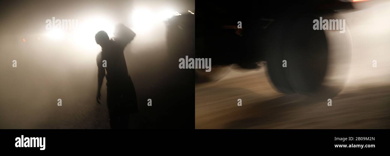 Comme il n'y a pas assez de passages à niveau de zébra, de pieds sur les ponts et les trottoirs, les piétons sont plus susceptibles de tomber victimes d'accidents de la route. Bangladesh. 17 Octobre 2011. Une des images de photo Story, Tears on Highways, de Noor Alam. Banque D'Images