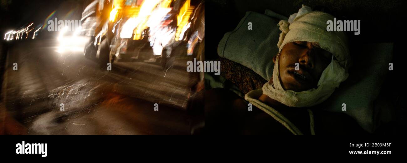 Un mini-camionnette (à droite) par virgule après une collision avec un camion sur l'autoroute Dhaka-Tangail. Bangladesh. 9 Novembre 2008. Une des images de photo Story, Tears on Highways, de Noor Alam. Banque D'Images