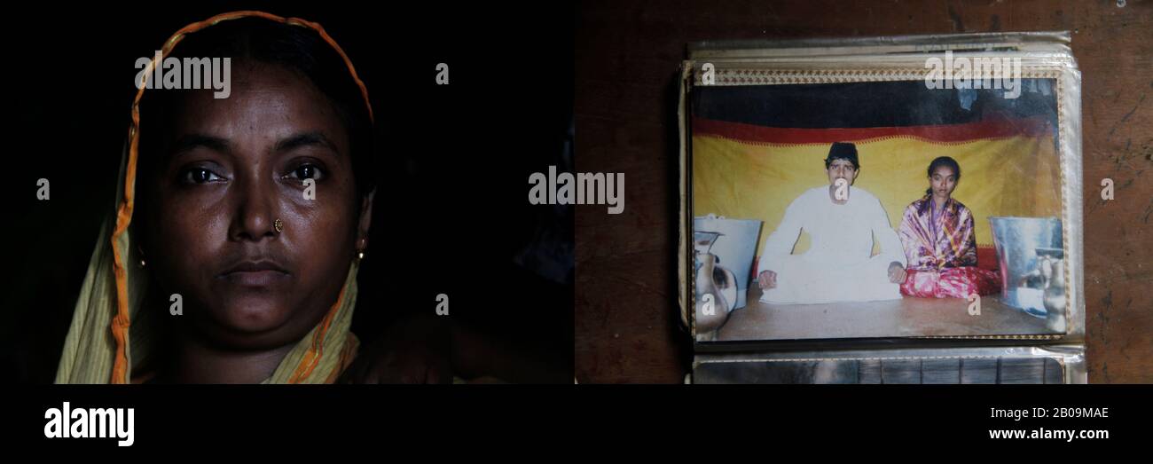 Le mari de Fahima Begum, âgé de 45 ans, est mort dans un accident de la route dans lequel un train a heurté un bus à un passage à niveau dans la région de Rampura, à Kalihati upazila, à Tangail. « J'étais enceinte de six mois lorsque l'accident s'est produit. La perte a été si choquante et douloureuse que j’ai eu une fausse couche ». Tangail, Bangladesh. 20 Septembre 2011. Une des images de photo Story, Tears on Highways, de Noor Alam. Banque D'Images