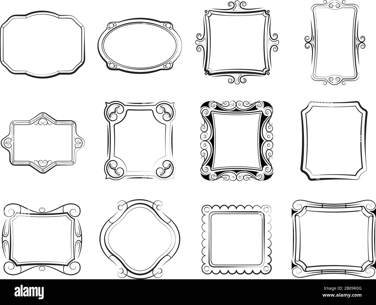 Cadres photo de gribouille vintage, jeu vectoriel de photoframes dessinés à la main. Image dessinée à la main du cadre, illustration de l'esquisse de dessin du cadre photo Illustration de Vecteur