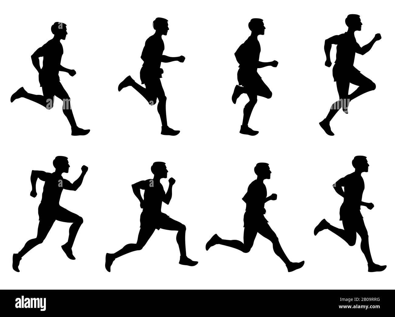 Jogging homme, athlète de course, coureur vecteur silhouettes ensemble. Entraînement de course de l'homme. Illustration de la course de l'homme de sprint Illustration de Vecteur