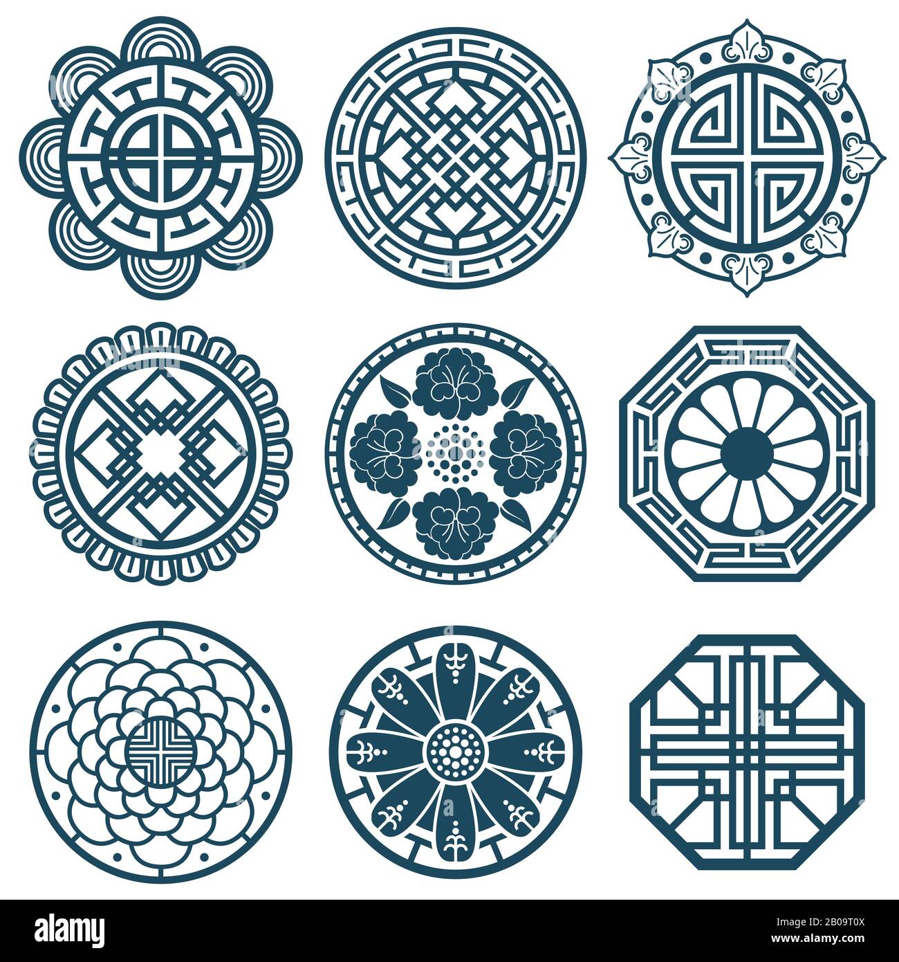 Symboles coréens traditionnels, motif vectoriel de la corée pour les carreaux de répétition de salle de bains. Illustration du modèle coréen traditionnel Illustration de Vecteur