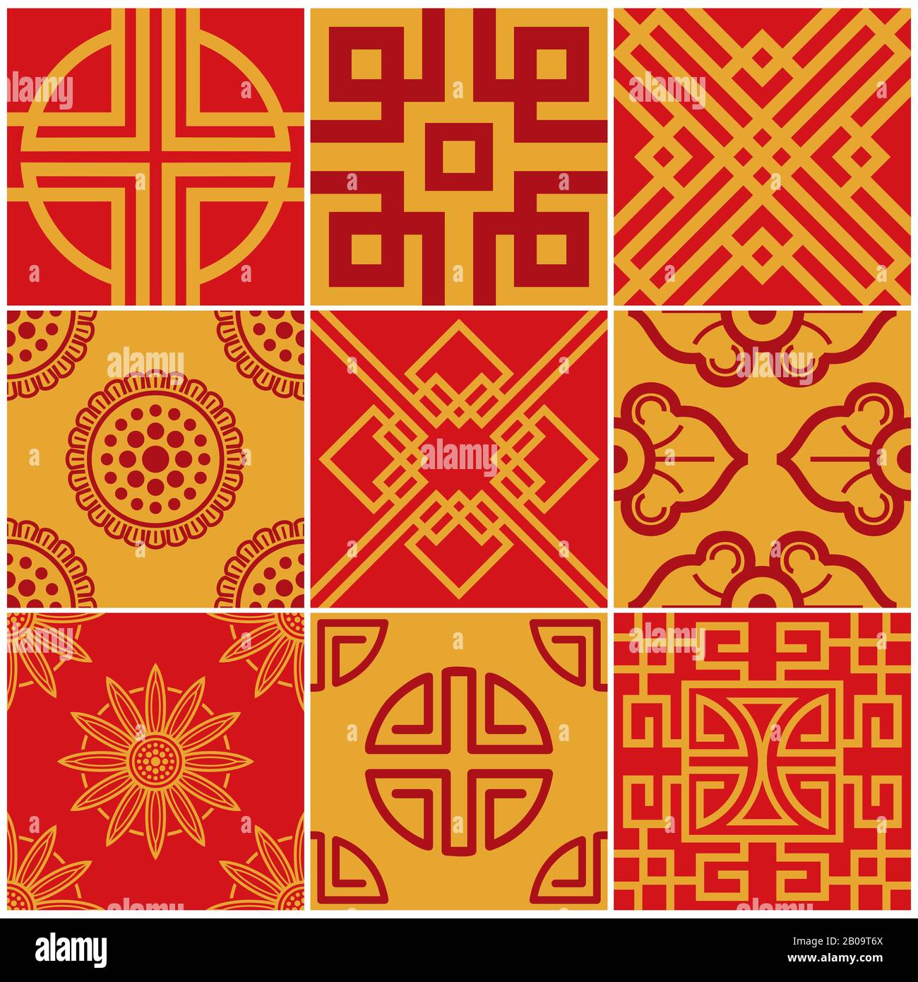 la corée traditionnelle, le japon, les modèles vectoriels asiatiques sans couture se sont fixés. Collection de fond asiatique, illustration de la décoration asiatique Illustration de Vecteur