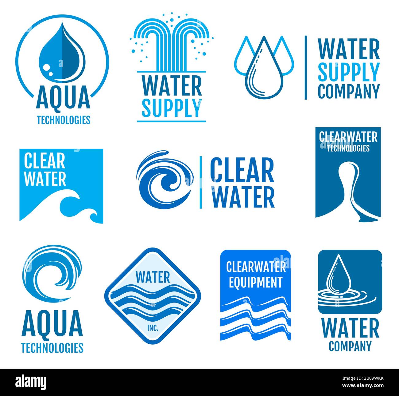 Logos et étiquettes vectoriels en eau douce avec symboles aqua. Logo d'eau propre goutte fraîche. Illustration de l'étiquette d'eau potable Illustration de Vecteur
