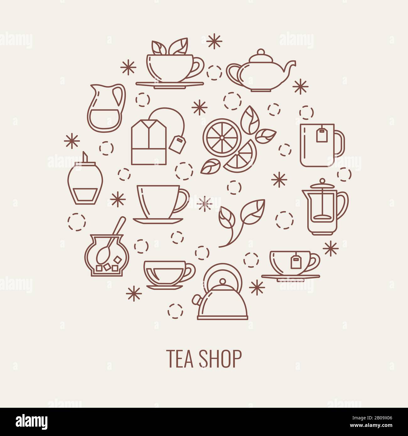Les icônes vectorielles Tea thin Line sont définies dans un cercle. Illustration du concept des icônes de thé Illustration de Vecteur