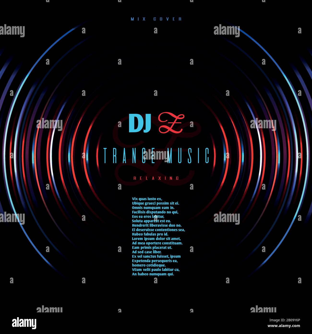 Affiche vectorielle de fête de club de musique de danse avec dj mélangeant disque vinyle. Musique disco techno trance, illustration de l'audio de mixage de transe électronique Illustration de Vecteur