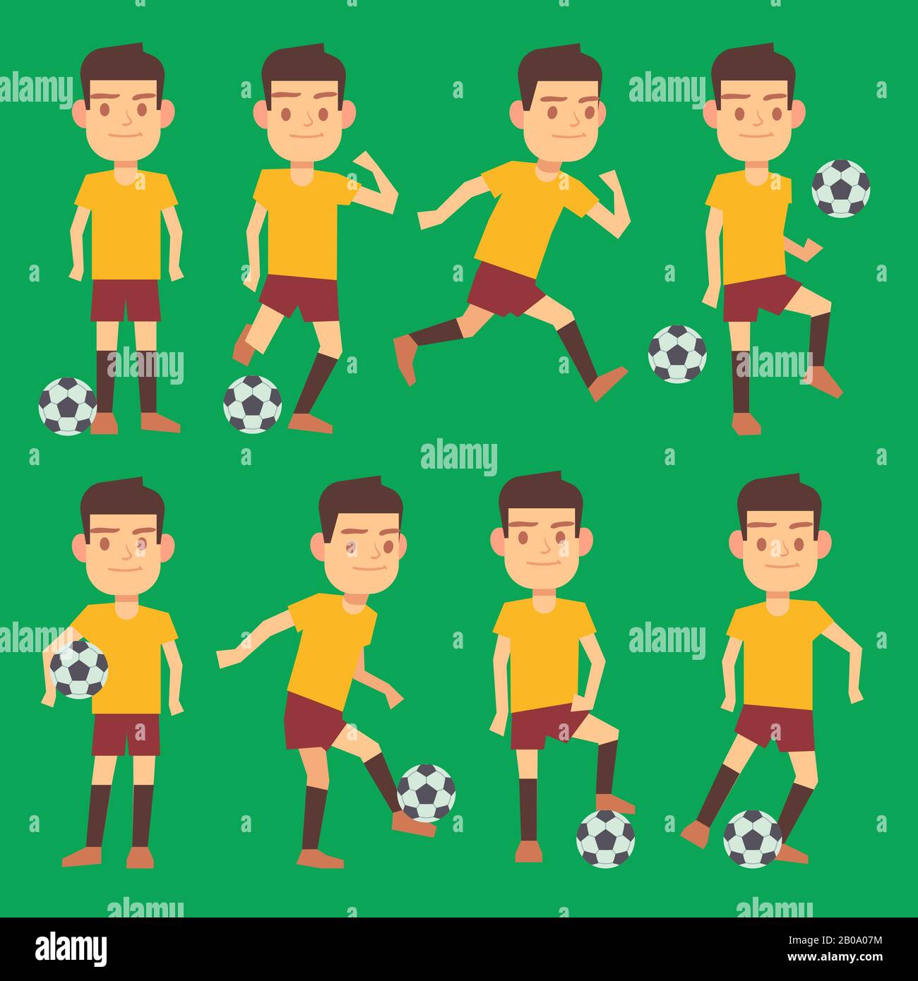 Les joueurs de football pose un champ vert vectoriel. Activité des joueurs de football avec illustration de balle Illustration de Vecteur