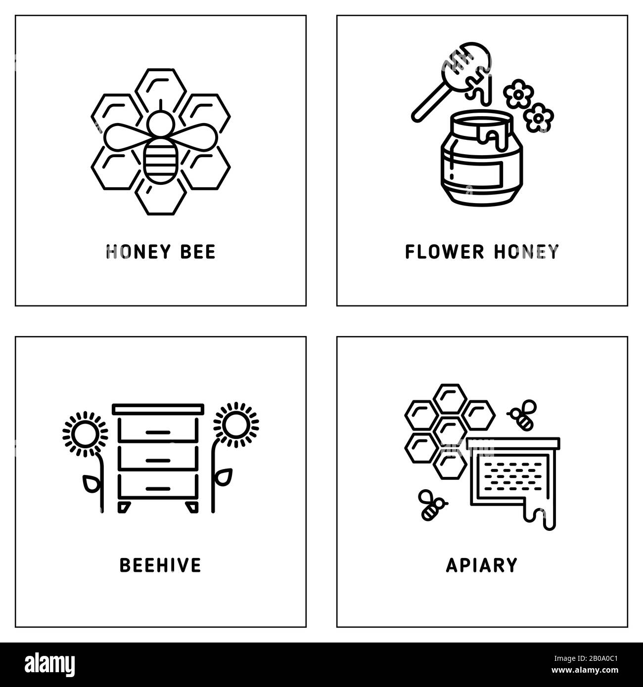 Ensemble de modèles de logos vectoriels en nid d'abeilles et miel. Illustration de l'étiquette du logo Illustration de Vecteur