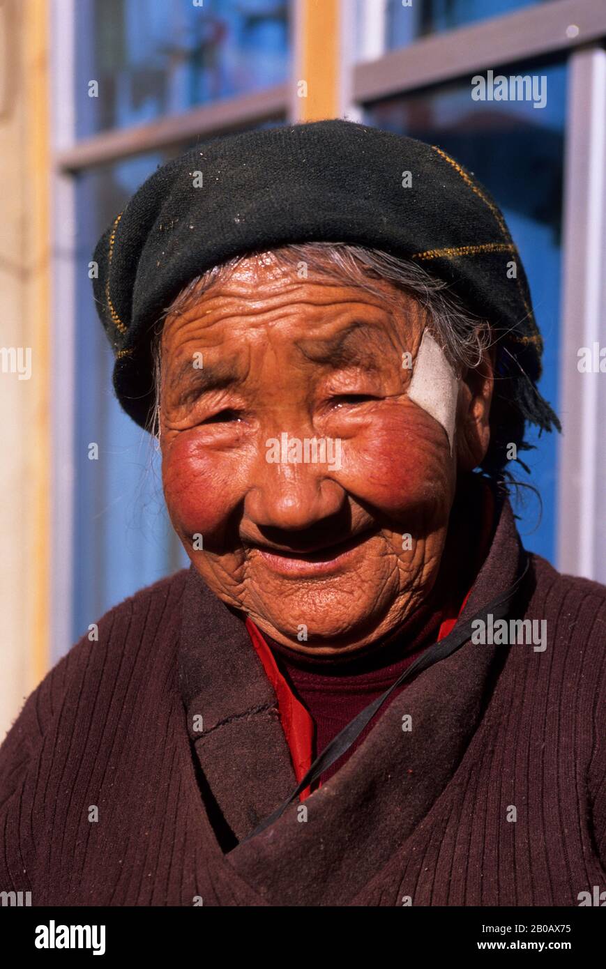 CHINE, TIBET, PRÈS DE LHASA, VILLAGE, FERME, FEMME, PORTRAIT Banque D'Images