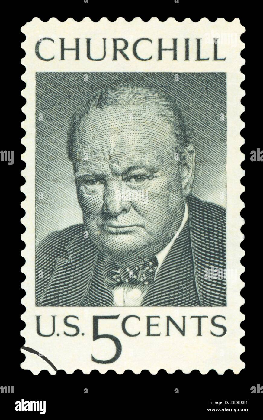 États-unis D'AMÉRIQUE - VERS 1965 : un timbre-poste imprimé aux États-Unis montre un portrait du premier ministre britannique Sir Winston Church Banque D'Images