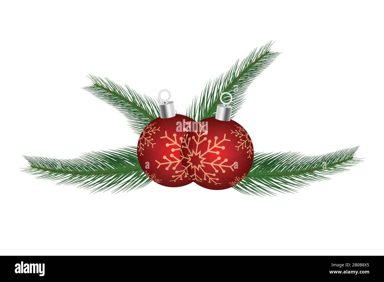 Ornement de Noël avec boule rouge et branche d'arbre de Noël. Carte de Noël Illustration de Vecteur