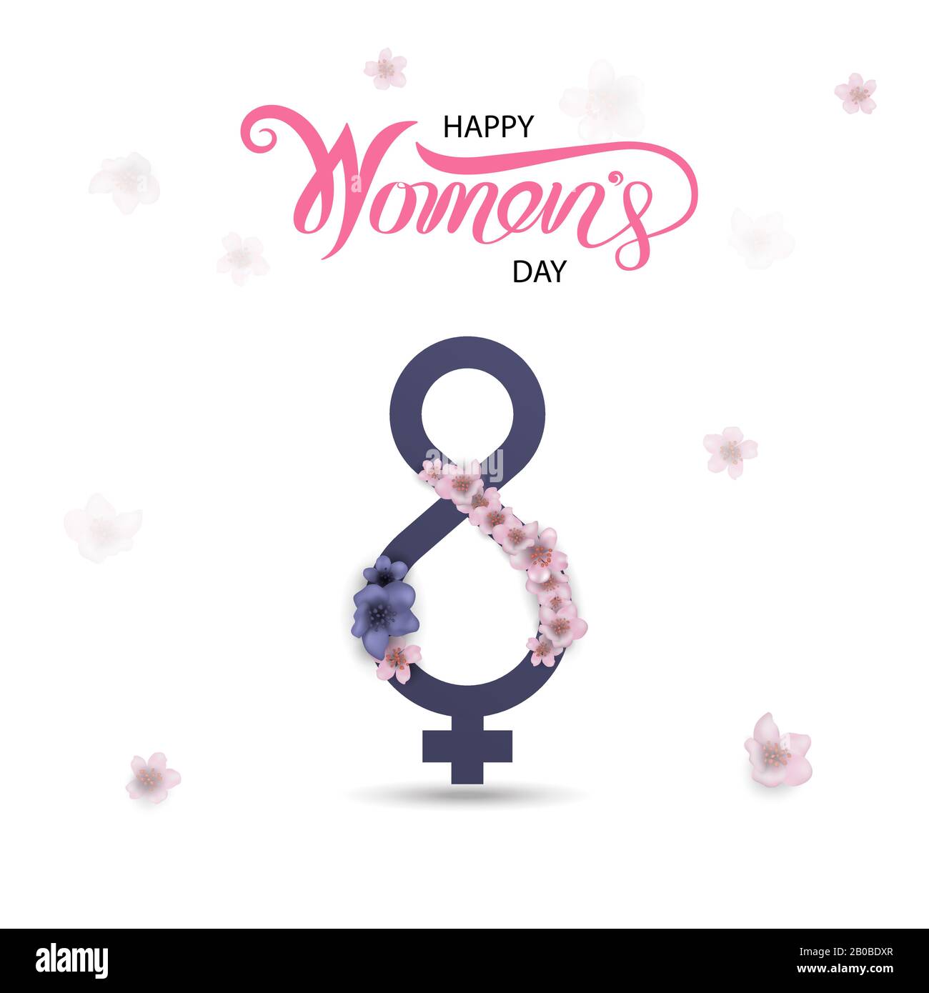 8 Mars signe et Résumé carte de vœux à fleurs roses.Journée internationale Heureuse des femmes.8 Mars vacances fond avec fleurs.Tendance Design Templat Illustration de Vecteur