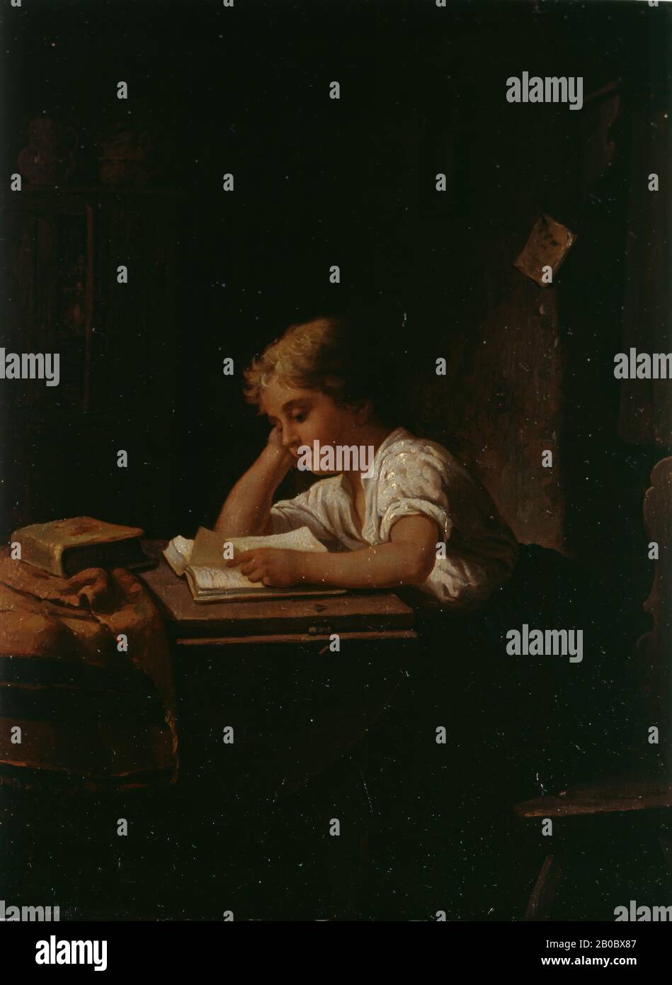 Johann Georg Meyer, Girl Reading, s.d., huile sur panneau, 9 po. X 6 3/4 po. (22,86 cm x 17,15 cm Banque D'Images