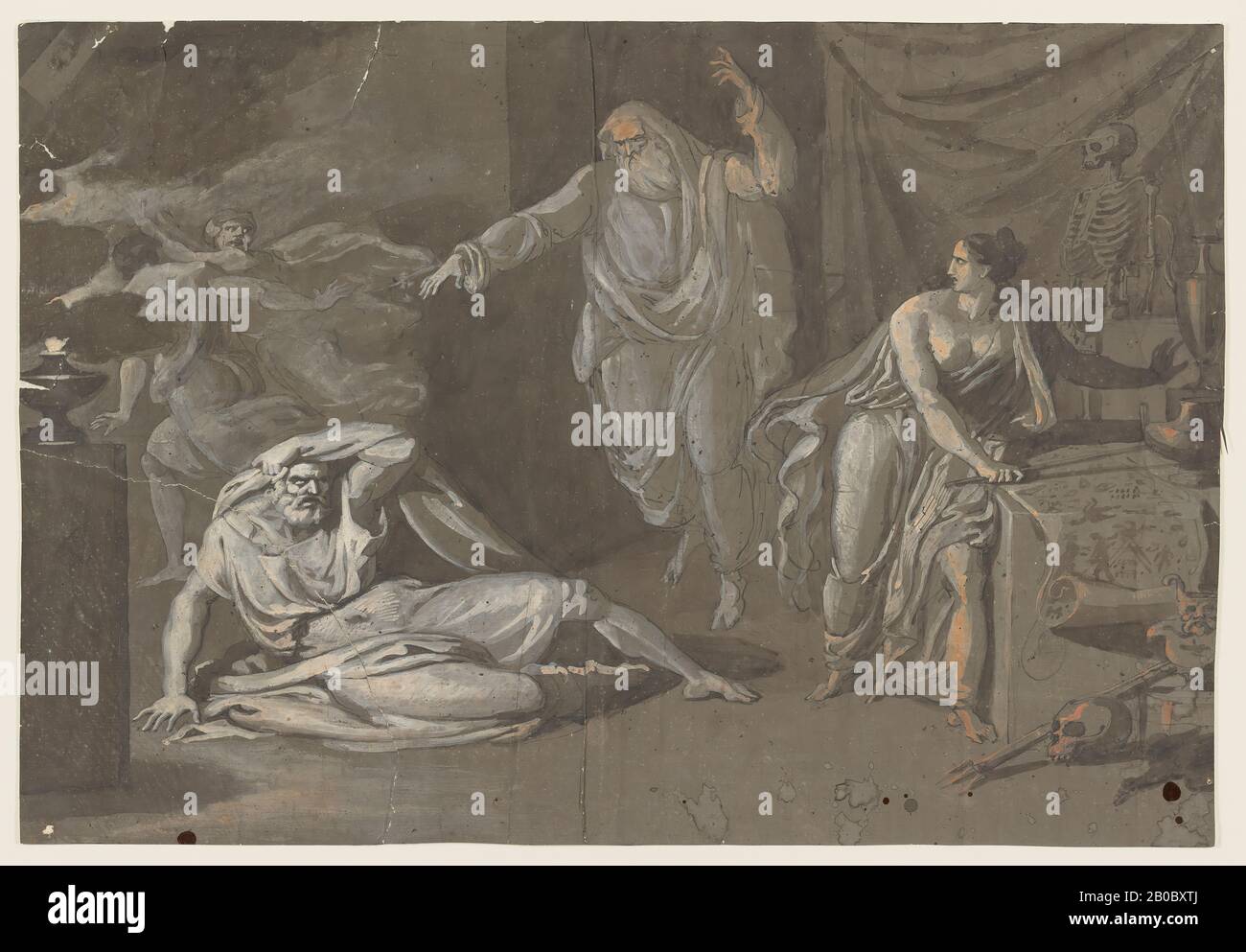Artiste inconnu, Samuel Comparait à Saül à la sorcière d'Endor, 1750-1800, encre grise et plume, gris, blanc et orange laver sur papier, 14 3/4 po. X 21 po. (37,5 cm x 53,3 cm) Banque D'Images