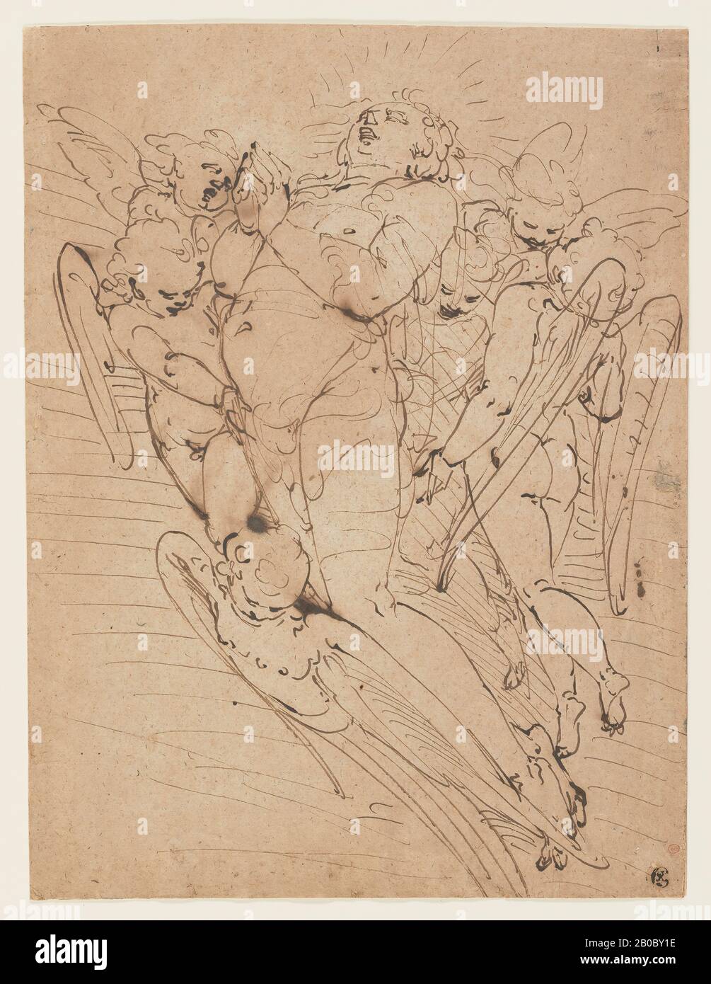 Luca Cambiaso, la lévitation de la Magdalène, après 1550, encre plume et marron sur papier brun ponté, 14 3/16 po. X 10 3/4 po. (36 cm x 27,3 cm) Banque D'Images
