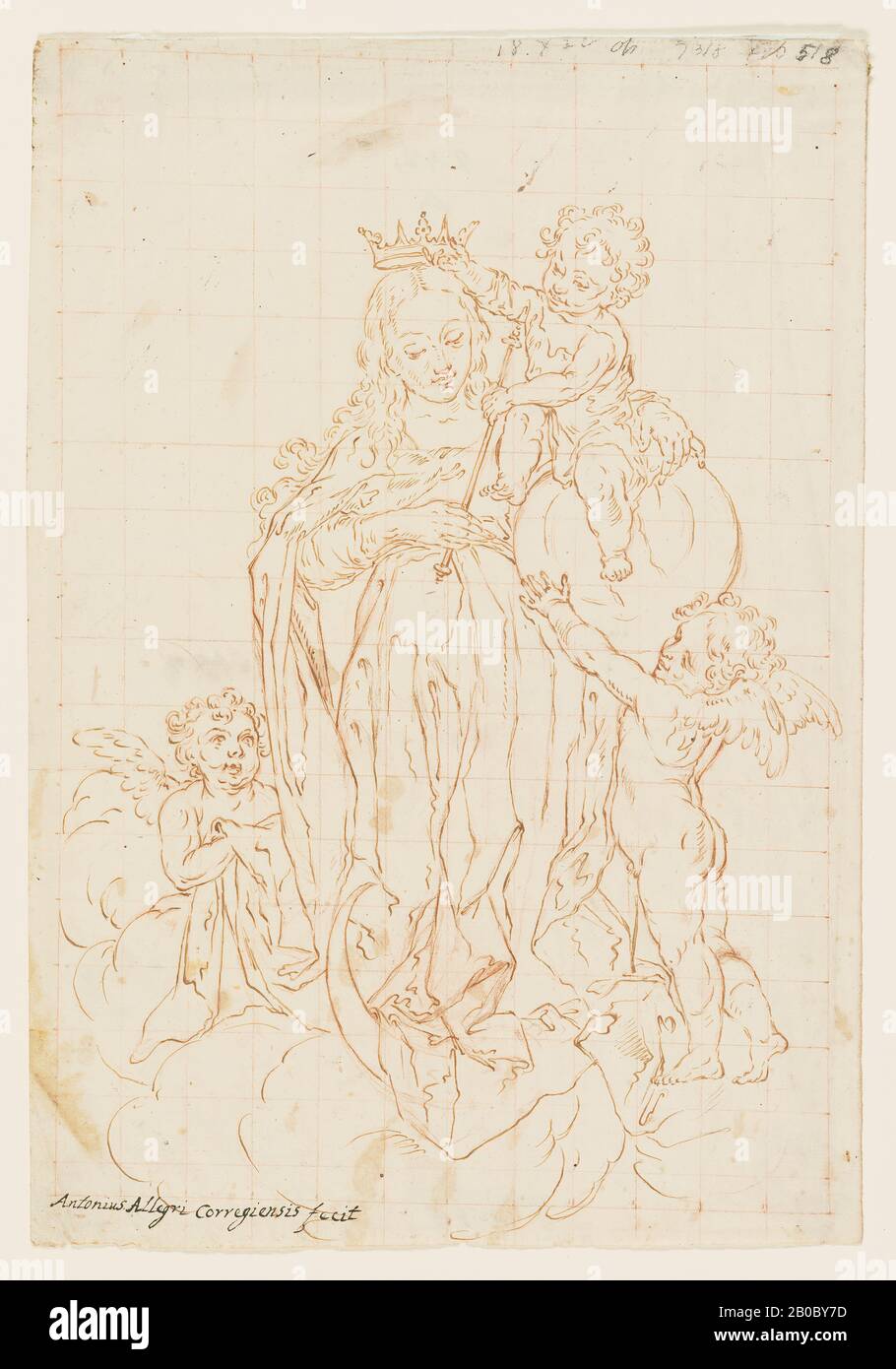 Artiste inconnu, Madonna Couronné, s.d., stylo et encre, craie sur papier, 7 13/16 po. X 11 1/4 po. (19,8 cm x 28,5 cm) Banque D'Images