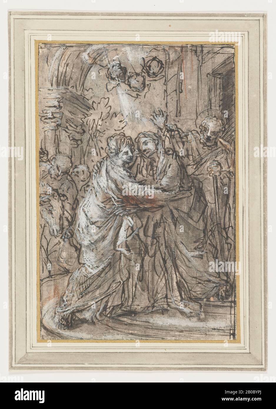 Giuseppe Passeri, La Visitation, Ca. 1706, encre noire et stylo, gris, craie rouge et noire sur papier, 8 1/8 po. x 5 3/8 po. (20,64 cm x 13,65 cm) Banque D'Images