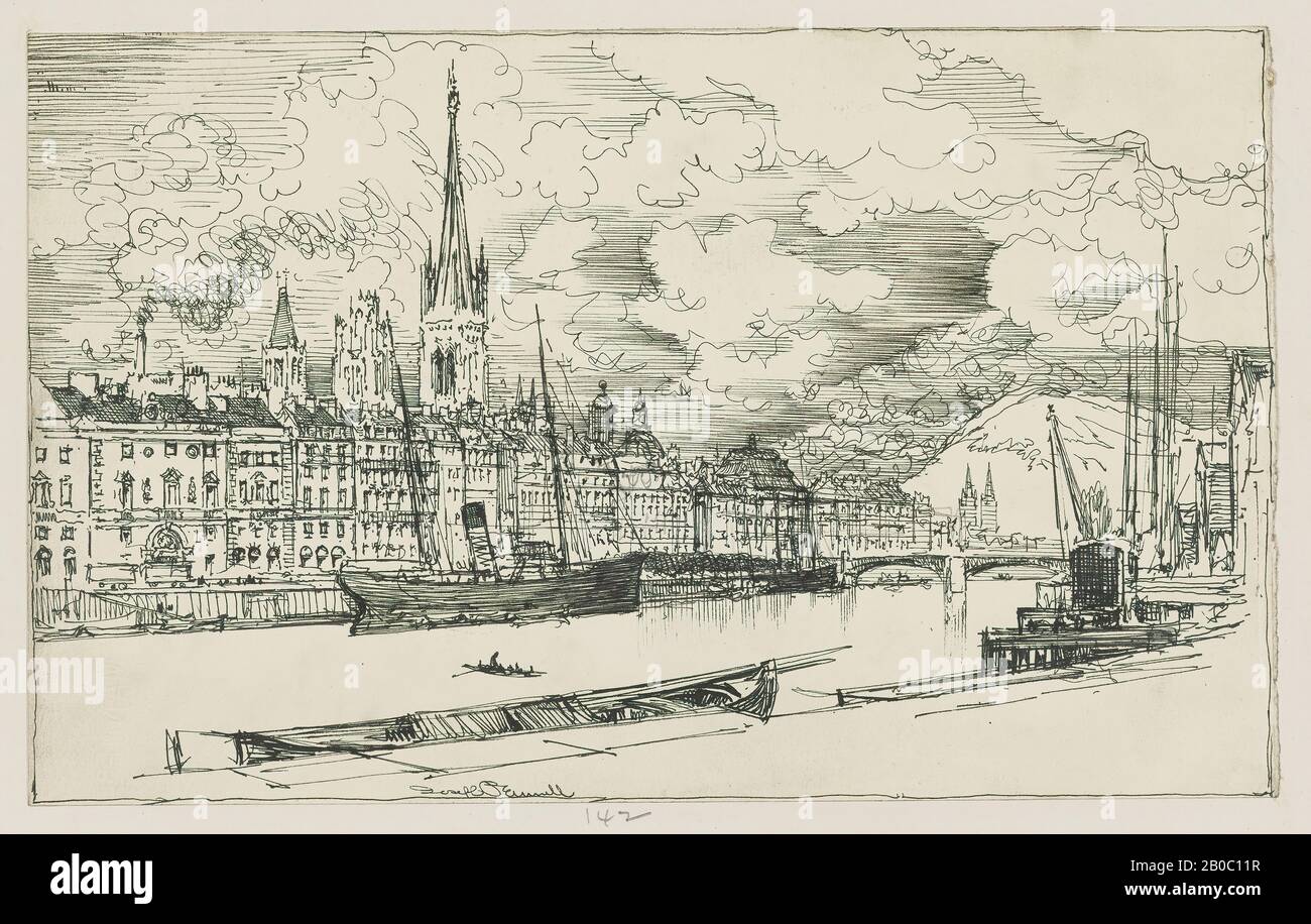 Joseph Pennell, Rouen, s.d., encre noire et stylo sur graphite sur papier vélin blanc cassé, 6 7/16 po. X 10 7/16 po. (16,35 cm x 26,51 cm) Banque D'Images