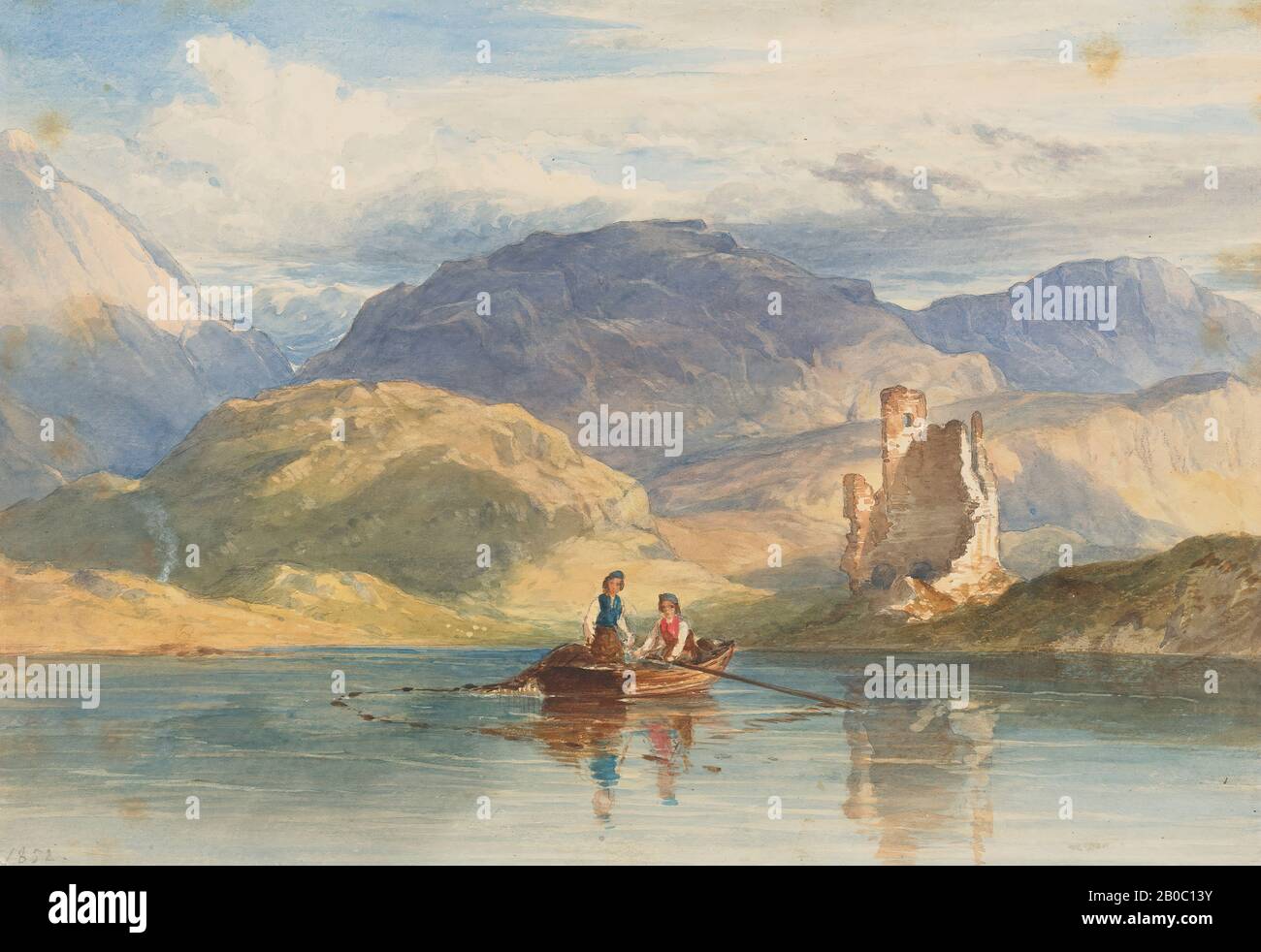 Artiste inconnu, Highland Lake avec ruines, 1852, aquarelle sur papier Banque D'Images