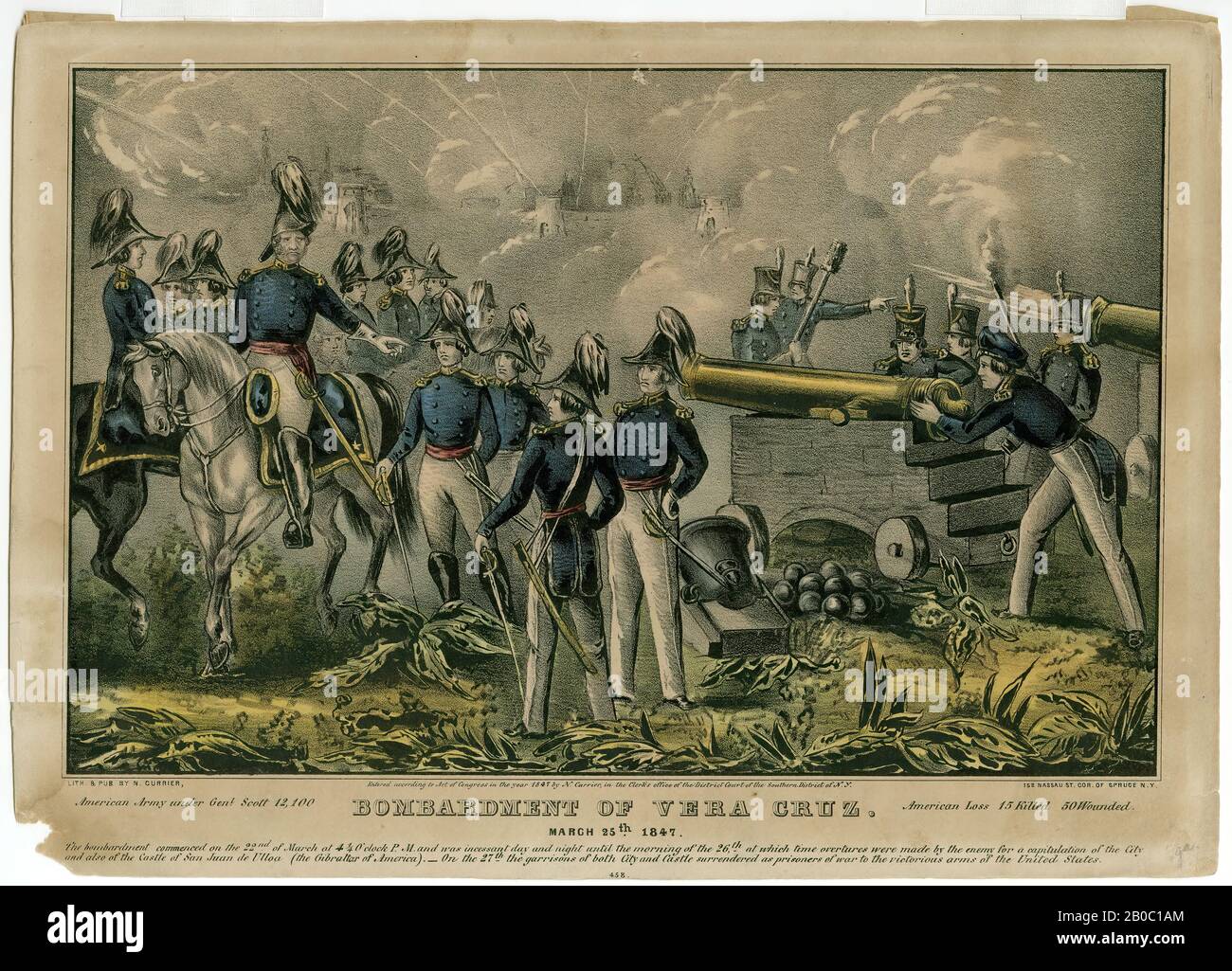 Cameron, fait partie d'une collection de tirages de guerre Mexico-américain, bombardement de Vera Cruz. 25 mars 1847#458, 1847, lithographie couleur sur papier, 9 15/16 po. X 14 po. (25,24 cm x 35,56 cm Banque D'Images