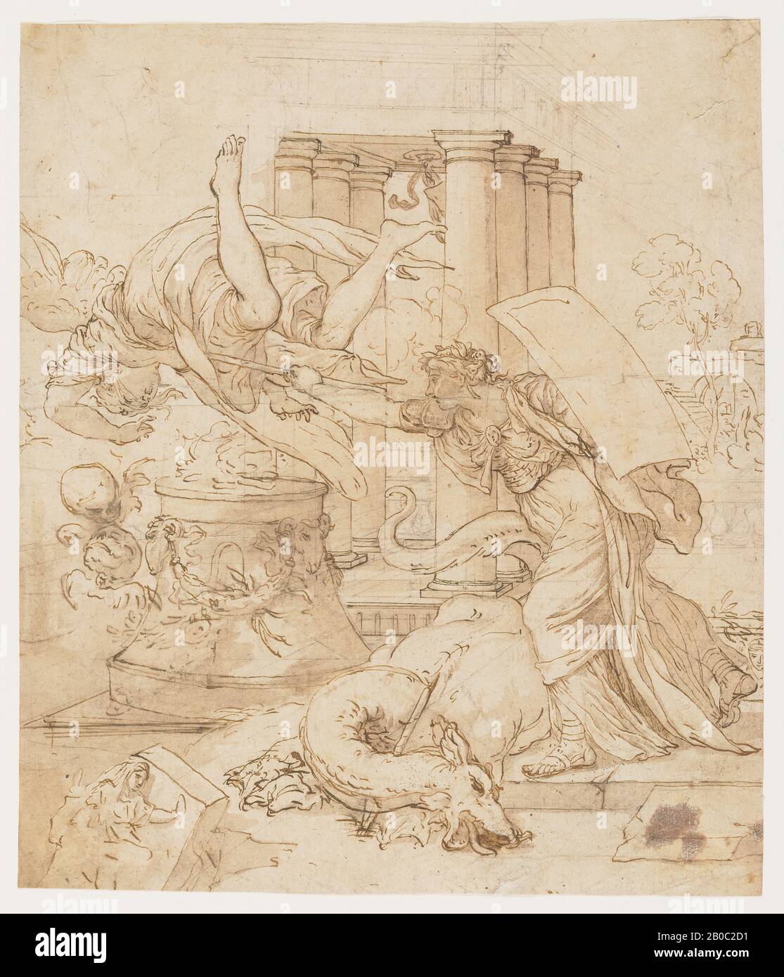 Erasmus Quellinus II, combat Allégorique, n. d., encre plume et marron sur papier, 12 15/16 po. X 11 po. (32,8 cm x 27,9 cm) Banque D'Images