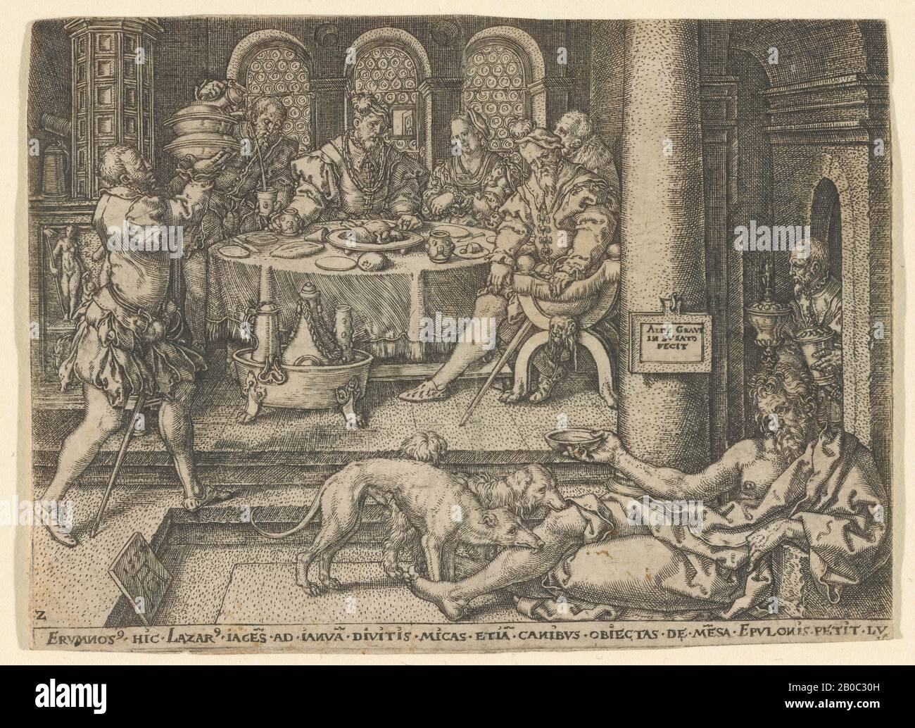 Heinrich Aldégraissant, Lazarus et The Rich Man, 1554, gravure sur papier, 3 1/8 po. X 4 5/16 po. (8 cm x 10,9 cm) Banque D'Images