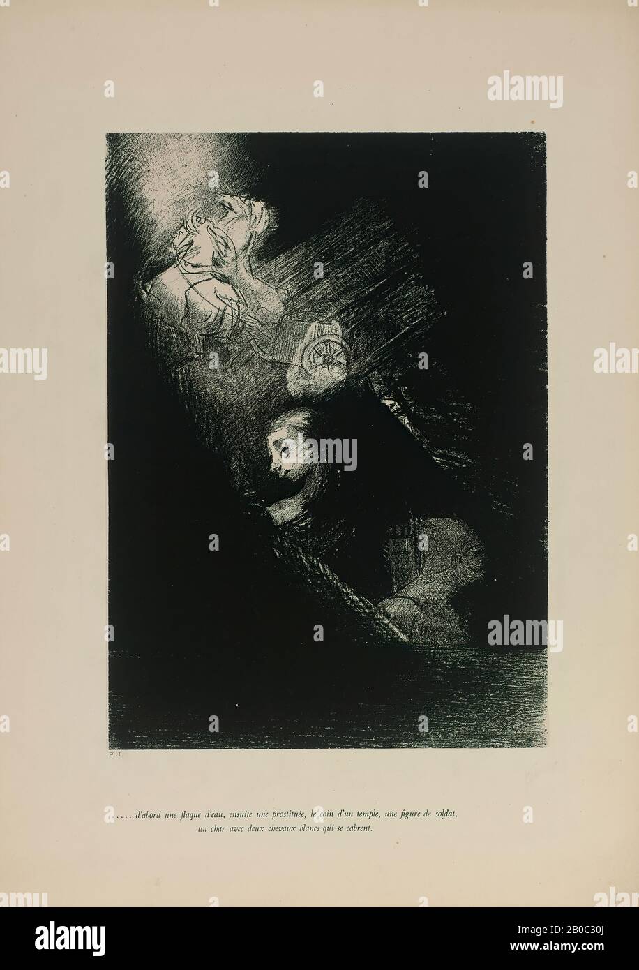 Odilon Redon, la Présentation de Saint-Antoine (La tentation de Saint Anthony), plaque I, 1888, lithographie sur crème chine montée sur papier de crème vélin, 11 7/16 po. X 8 3/16 po. (29,05 cm x 20,8 cm Banque D'Images