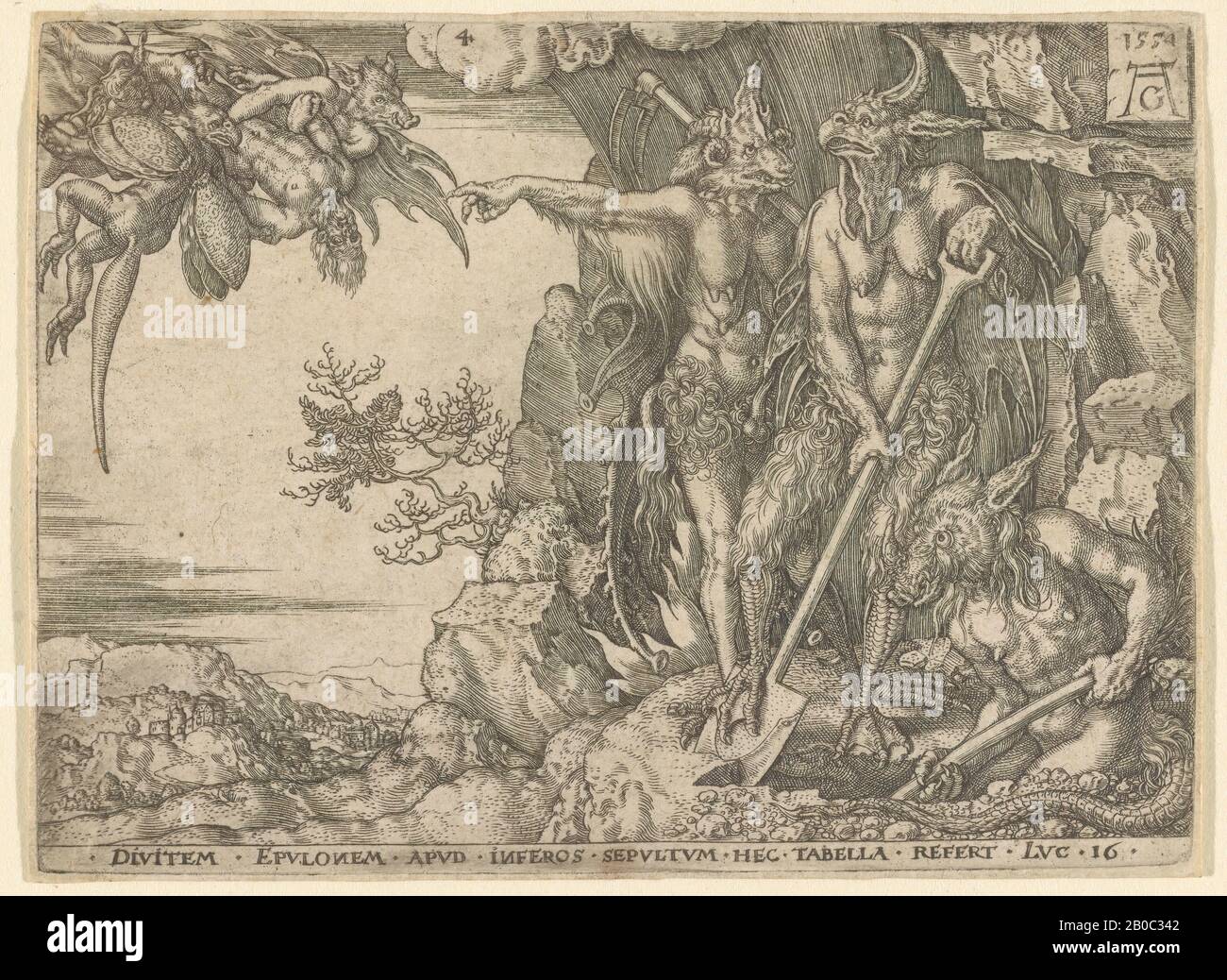 Heinrich Aldégraissant, Rich Man Porté en Enfer, 1554, gravure sur papier, 3 1/8 in. X 4 5/16 in. (8 cm x 10,9 cm) Banque D'Images