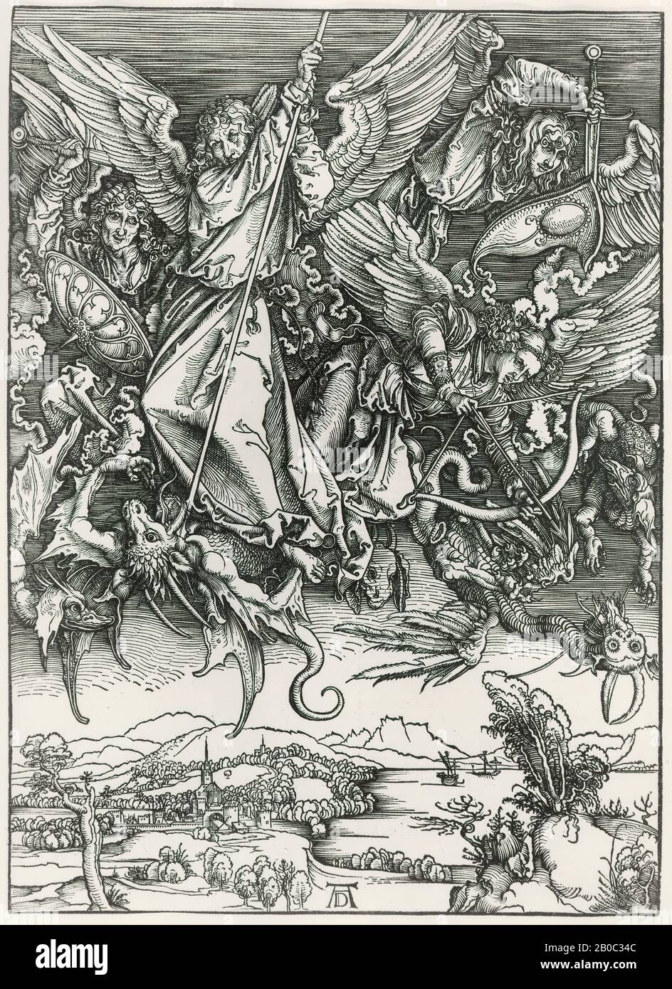 Albrecht Dürer, St. Michael Fighting the Dragon, 1496-1498, bois sur papier ancien, 15 1/2 po. X 11 3/16 po. (39,37 cm x 28,42 cm) Banque D'Images