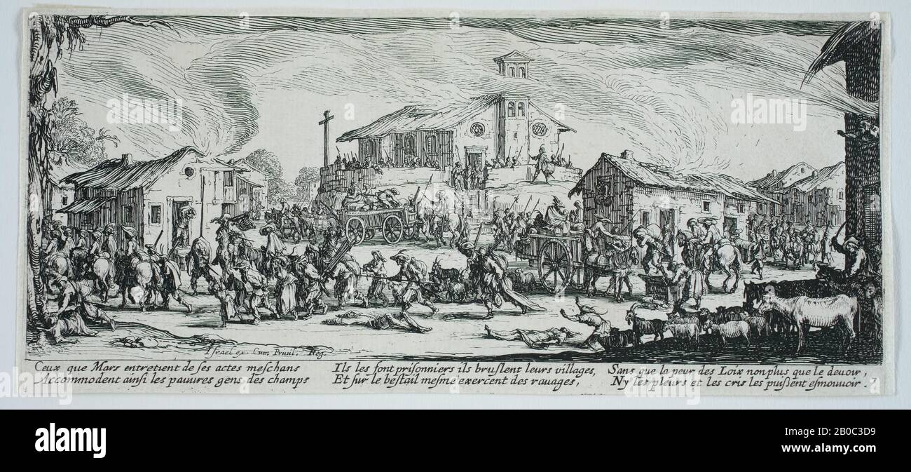 Jacques Callot, Pillage et gravure d'un village, 1633, gravure sur papier, 3 5/16 po. X 7 1/2 po. (8,41 cm x 19,05 cm) Banque D'Images