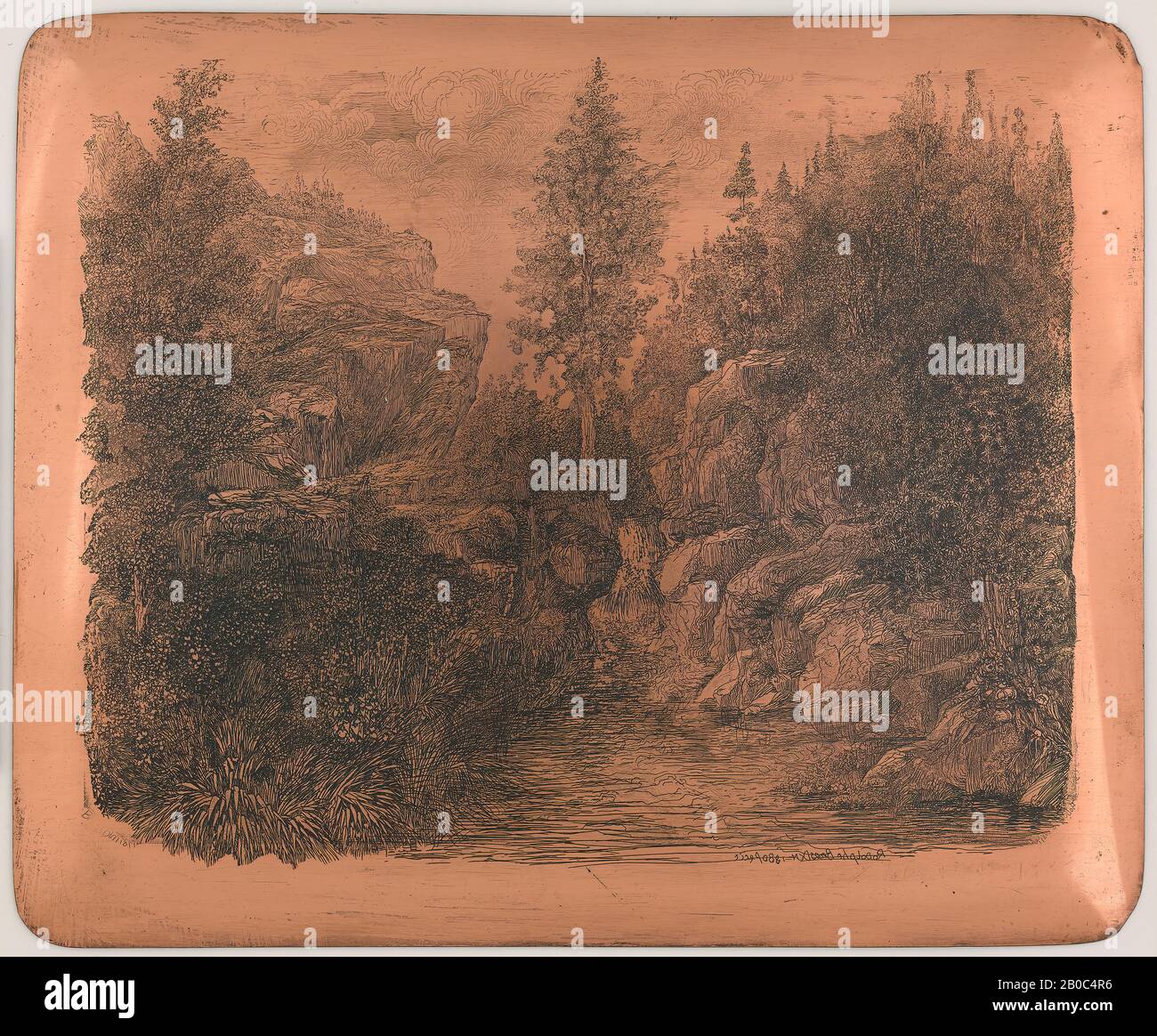 Rodolphe Bresdin, Paysage rocheux, 1880, plaque de cuivre, 5 7/16 po x 6 5/8 po. (13,8 cm x 16,9 cm Banque D'Images