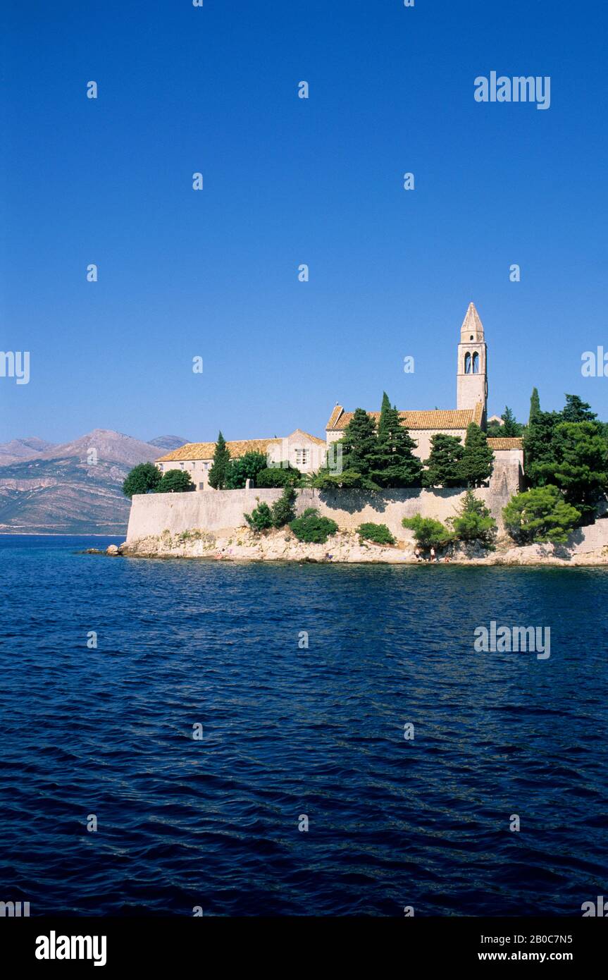 CROATIE, PRÈS DE DUBROVNIK, ÎLE ELEPHITE DE SIPAN, LOPUD, MONASTÈRE DE ST. MARIE DE SPICA Banque D'Images