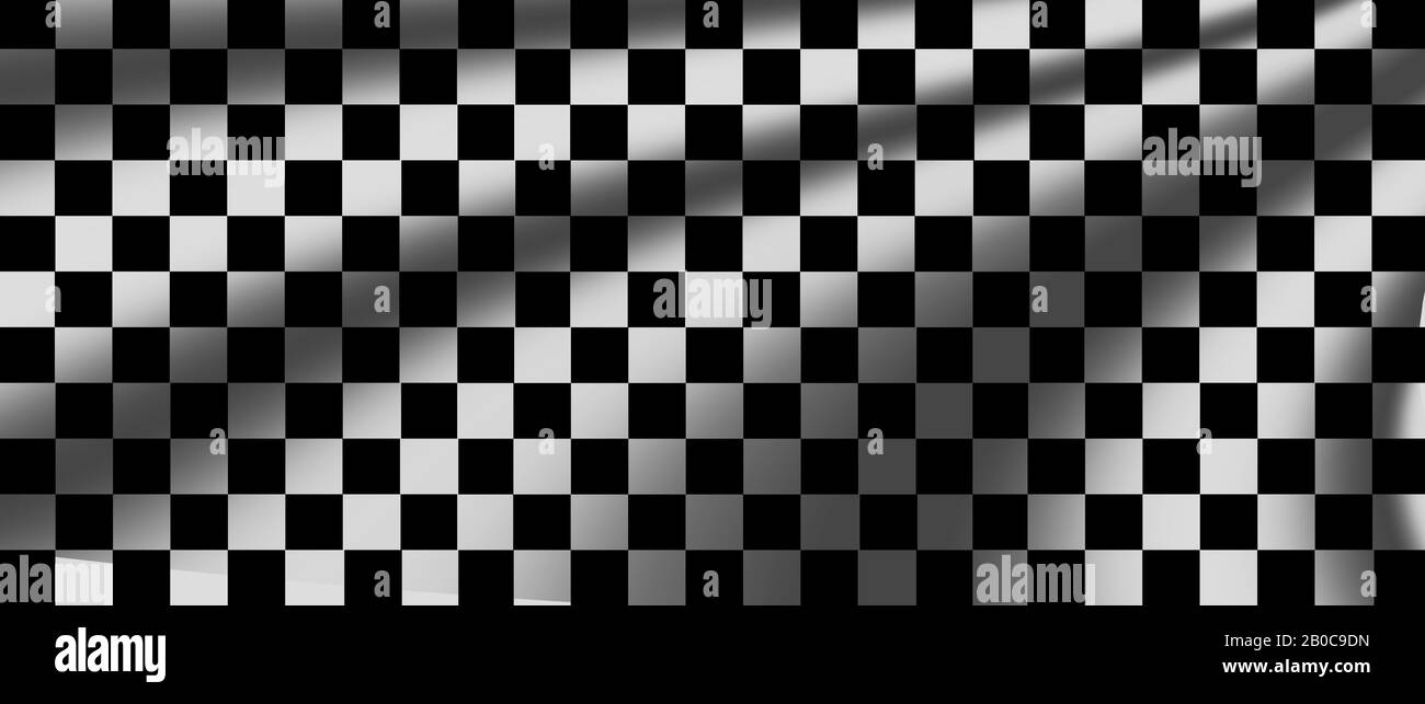 drapeau à damier blanc et noir pour fond de course et texture. bannière d'illustration tridimensionnelle. rapport écran large extrême. Banque D'Images