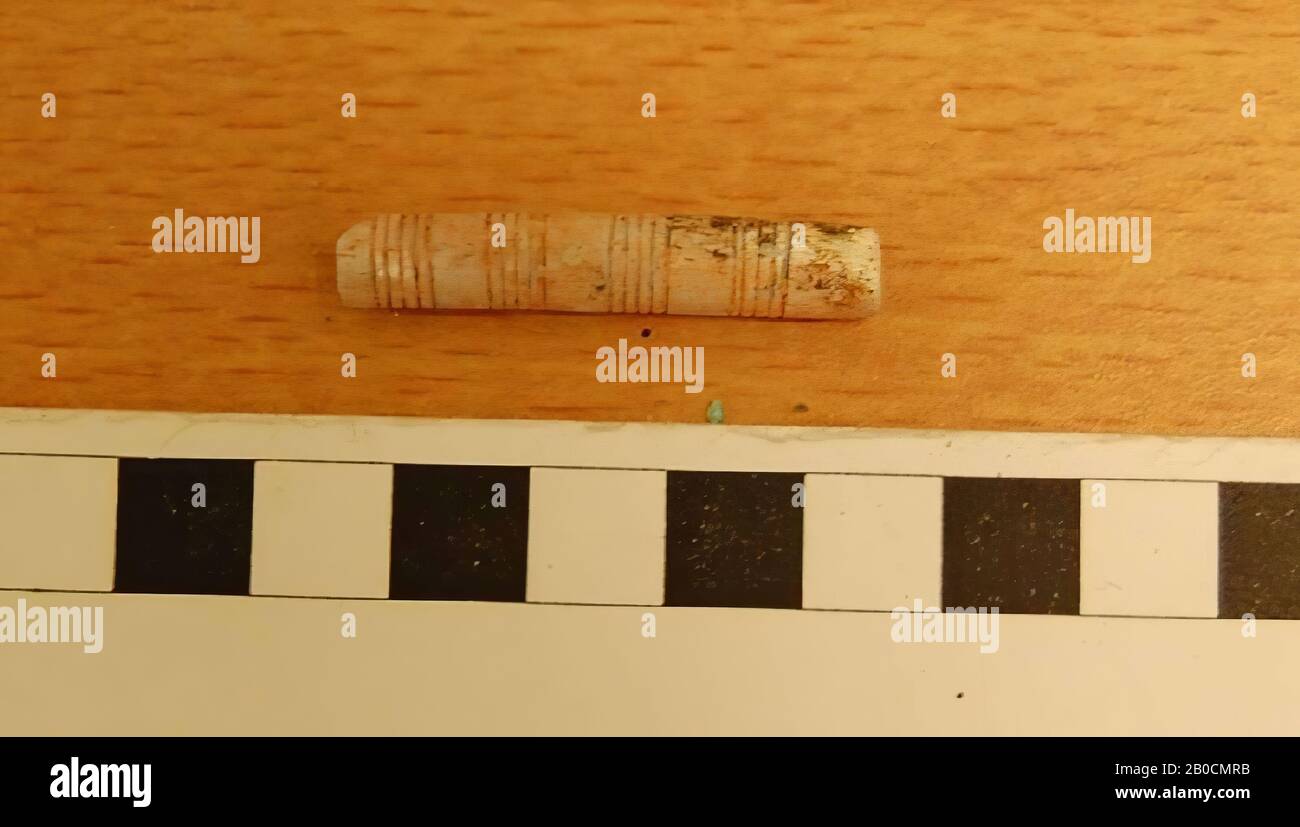 Fragment d'une tige ronde d'os traité, quatre groupes d'encoches où chaque groupe a cinq encoches, brisées d'un côté, varia, os, L 3,95 cm, D 0,7 cm, Âge de bronze Tardif II, phase E 1250-1150 BC, Jordanie Banque D'Images