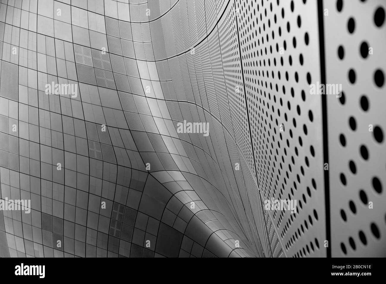 Courbure, courbure, acier, futuriste, motifs, métallique, grille, abstrait Banque D'Images
