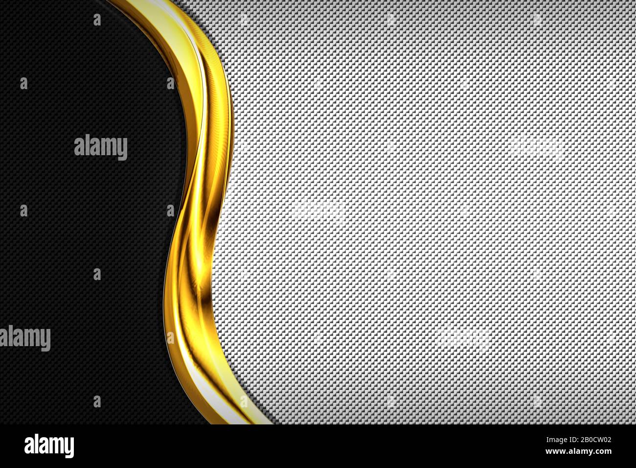 fibre de carbone noir et blanc et cadre chrome à courbe d'or. fond et texture du métal. conception du matériau. illustration tridimensionnelle. Banque D'Images